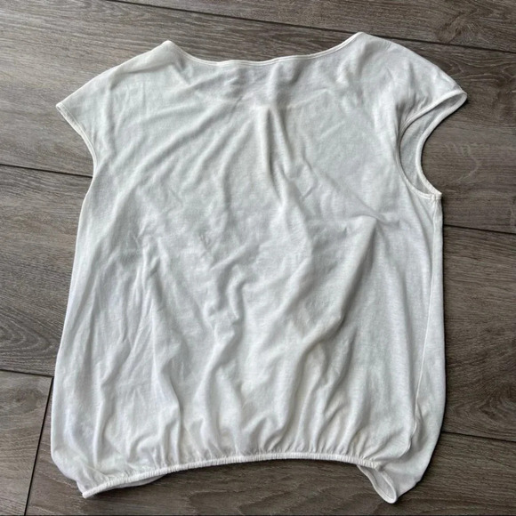 Theory Ivory White Diona Faux Wrap Short  Sleeve Cotton Blend Top - Picture 10 of 13